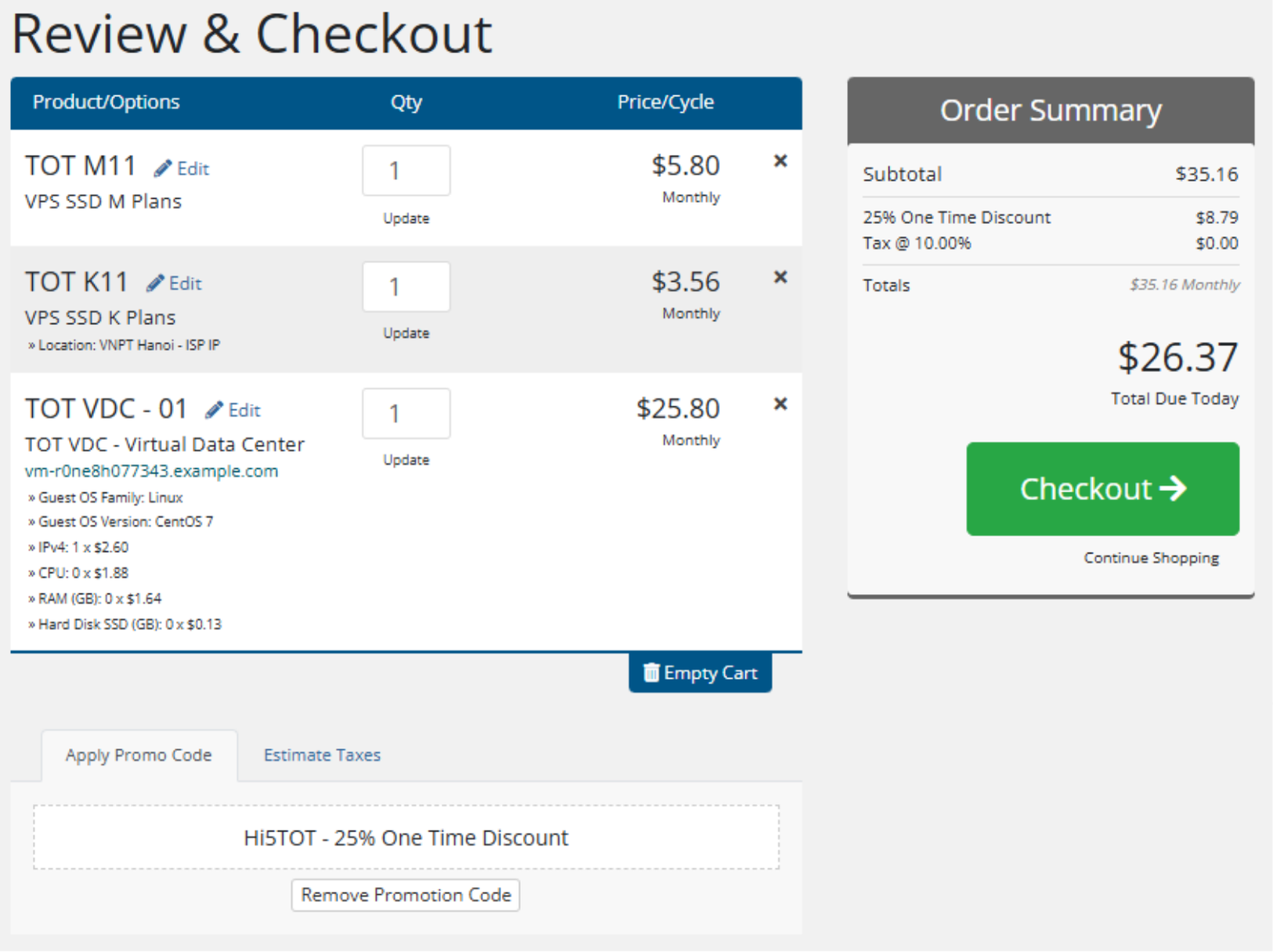 how to get the 25% discount on TOT VPS