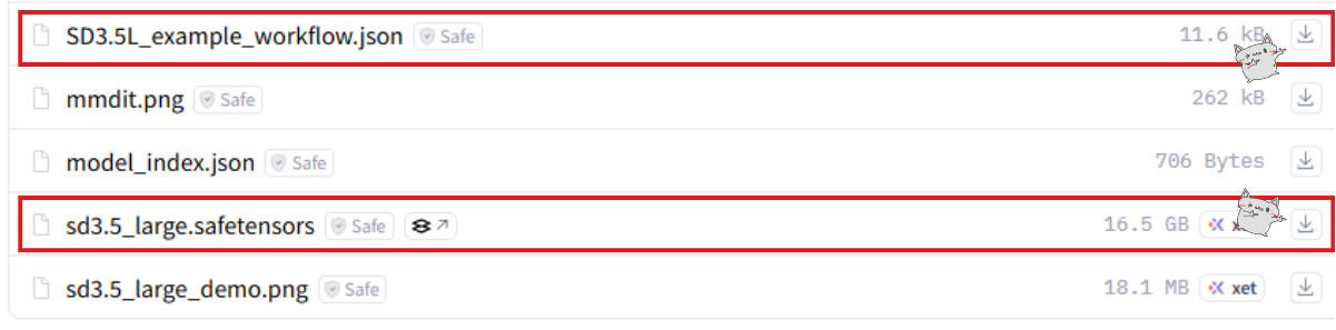 Tải xuống SD3.5L_example_workflow.json và sd3.5_large.safetensors
