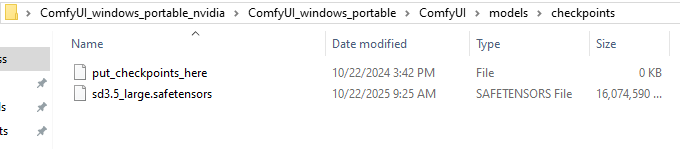 copy file sd3.5_large.safetensors vào thư mục checkpoints