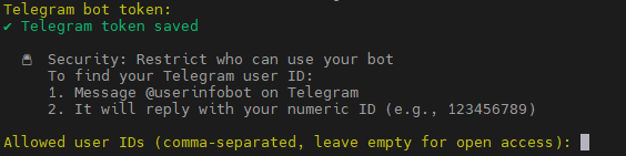 cấu hình user IDs được phép truy cập Hermes qua bot Telegram