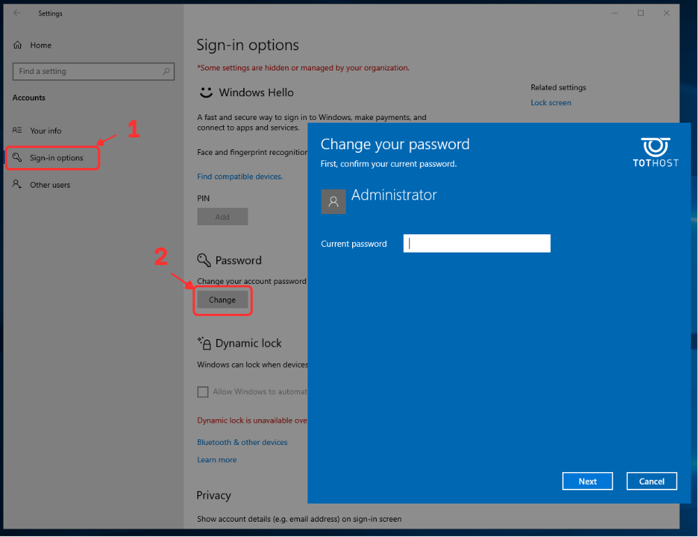 đổi mật khẩu trong windows settings