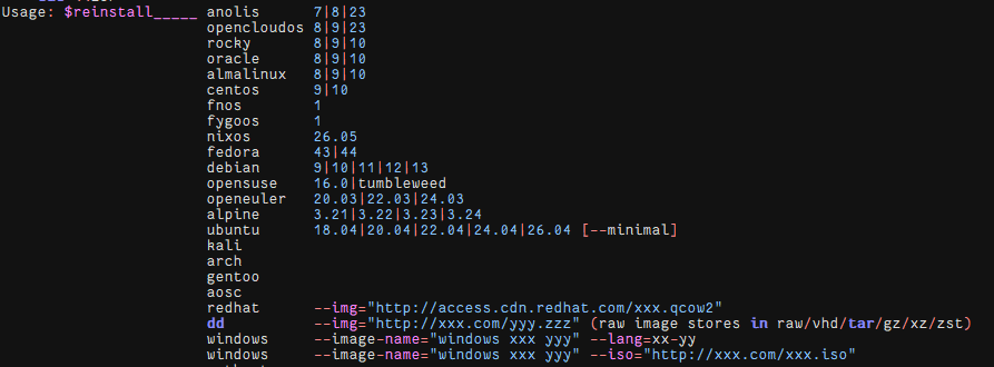 Các OS được hỗ trợ cài đặt khi dùng DD scripts