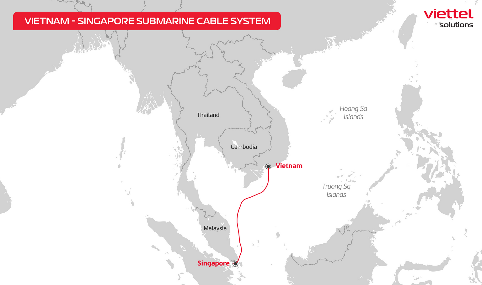 Bản đồ dự kiến tuyến cáp quang biển VTS (Việt Nam - Singapore)