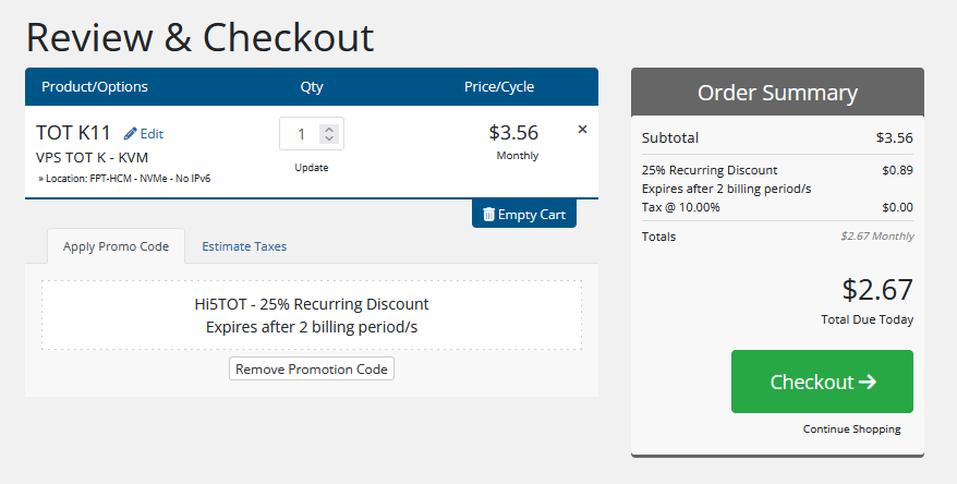 how to get the 25% discount on TOT VPS