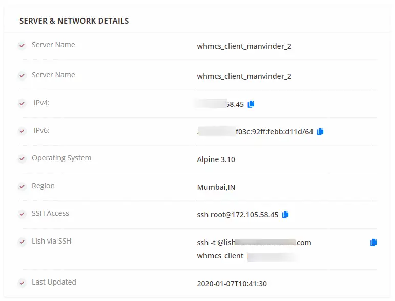 Bảng thông tin network và server của TOT W Linode