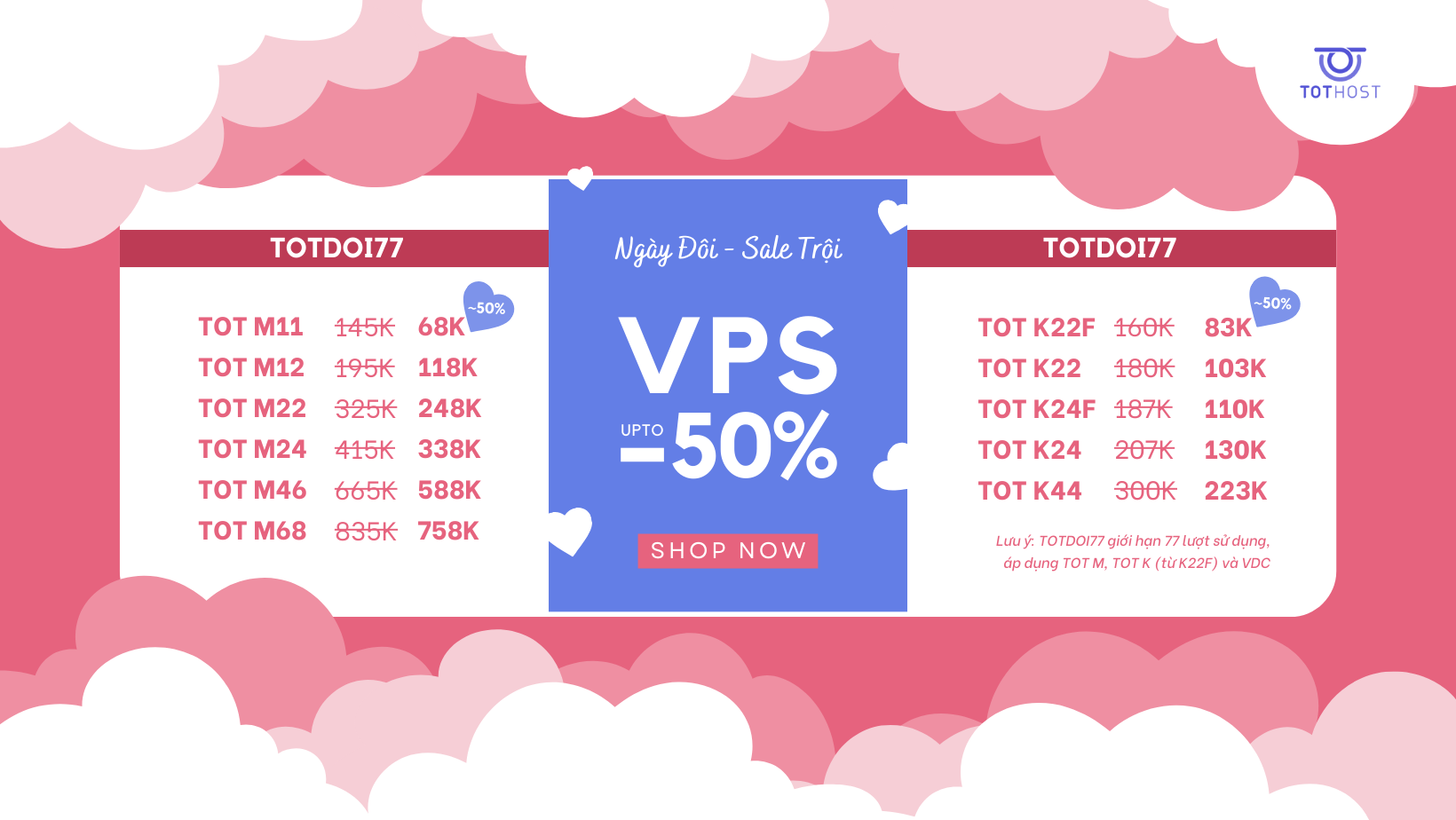 Bảng giá VPS TotHost áp dụng chương trình TOTDOI