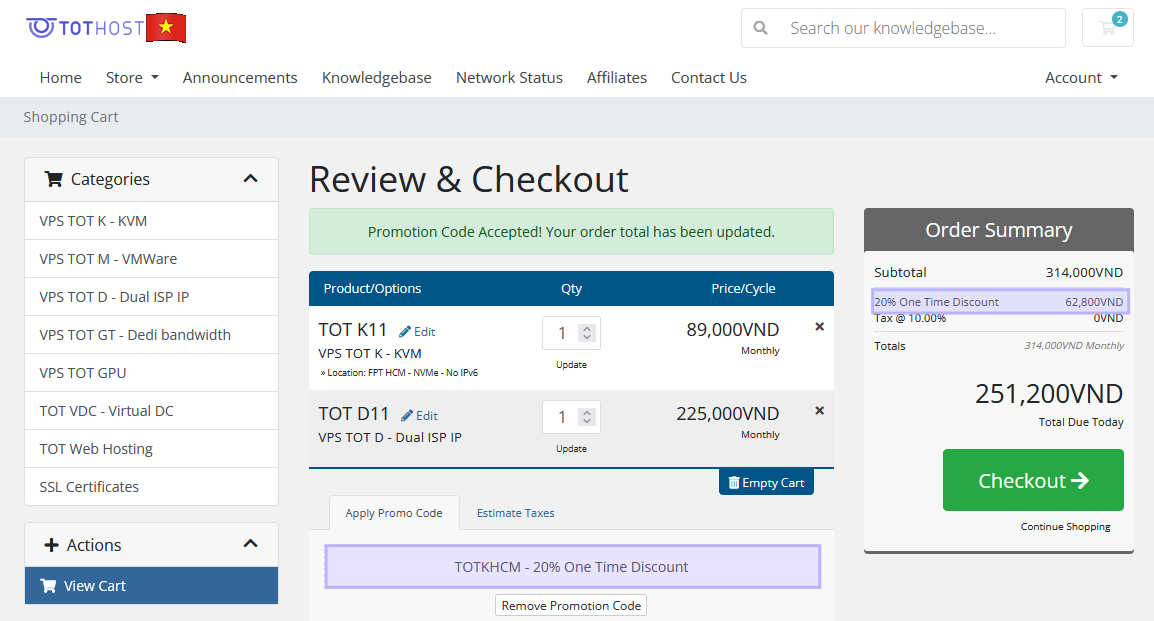 Cách dùng mã TOTKHCM để nhận ưu đãi khi mua VPS TOT K HCM