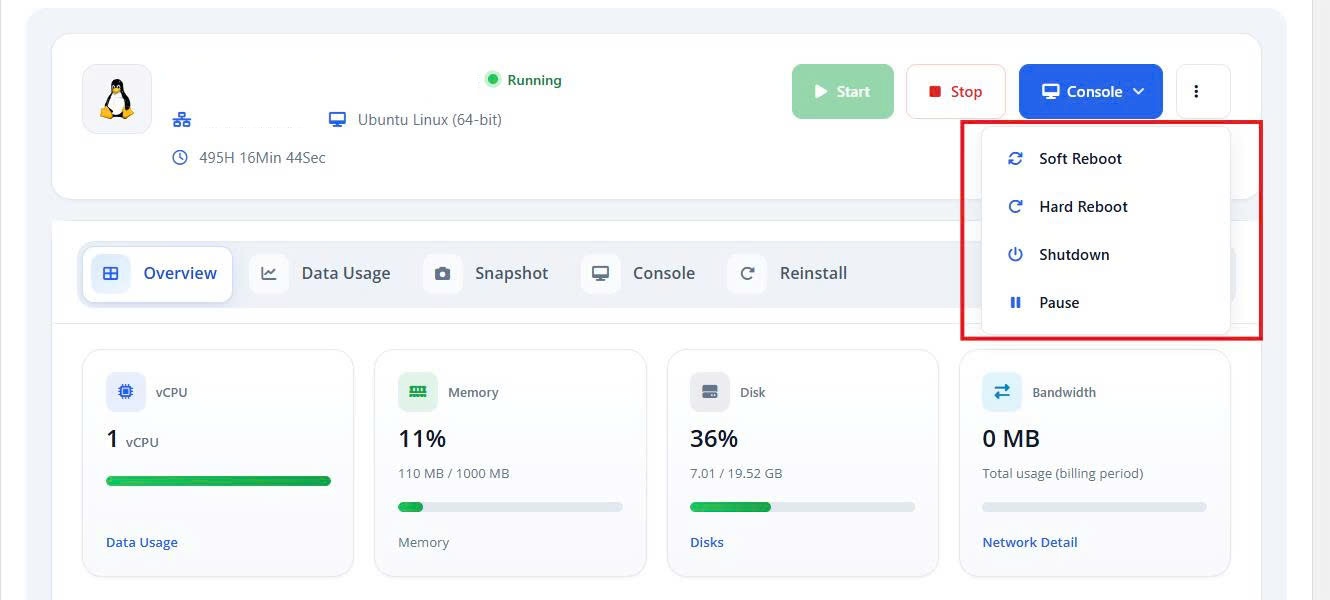 Bảng điều khiến VPS TOT M và VPS TOT Duo