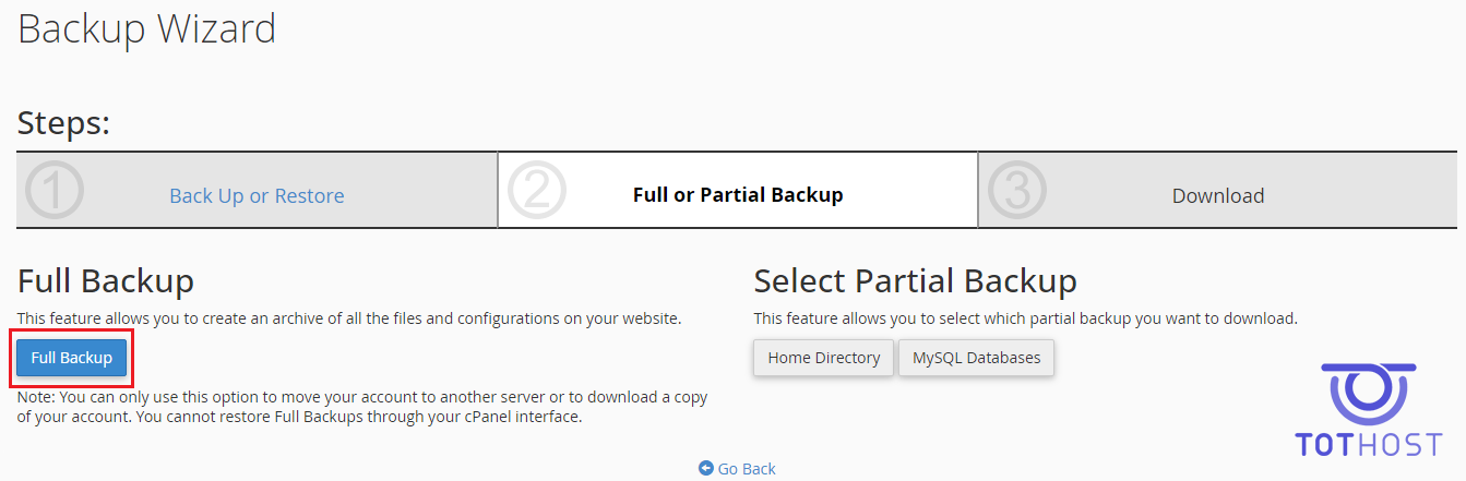 Backup trên cPanel