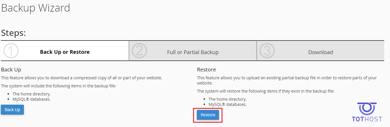 Restore trên cPanel