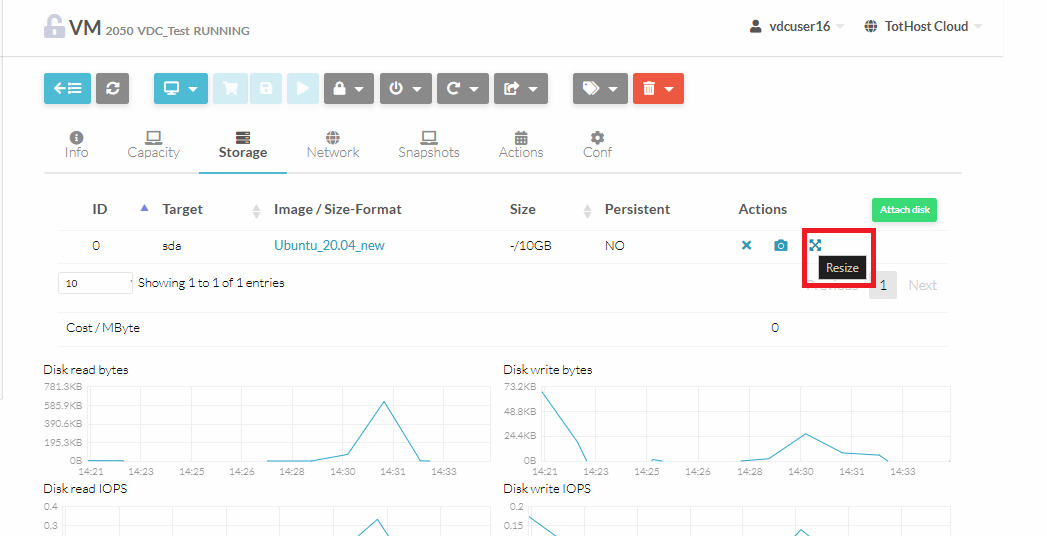 Resize Storage Disk TOT VDC