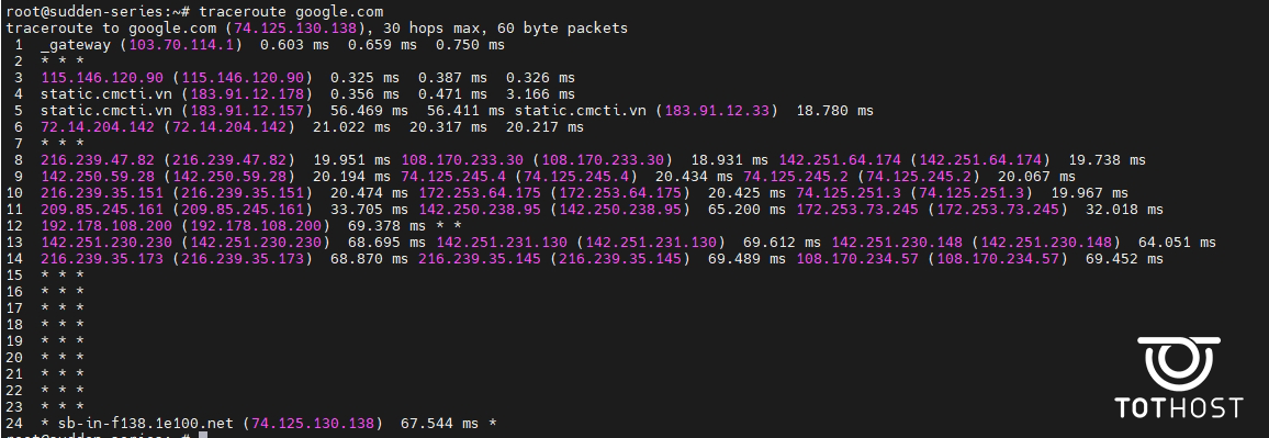 Câu lệnh traceroute Linux