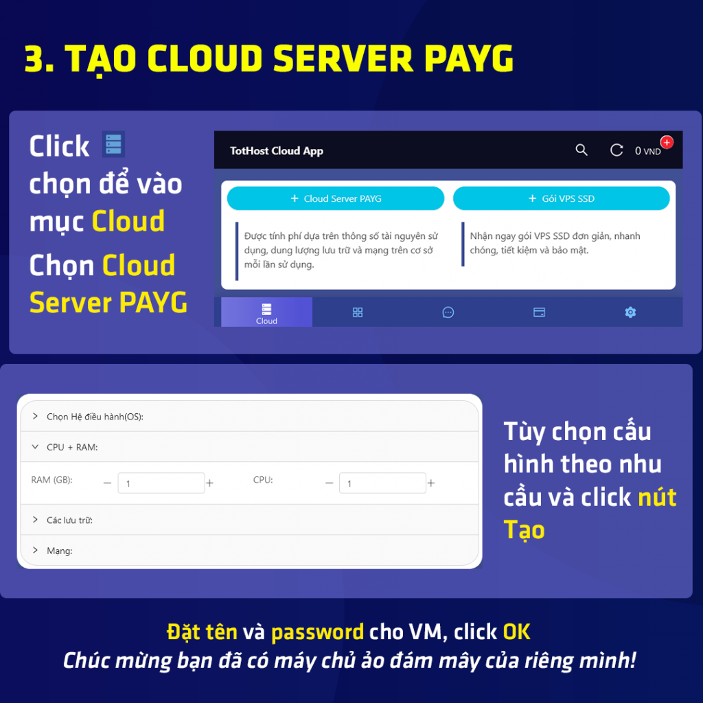 Cách tạo máy chủ ảo đám mây PAYG