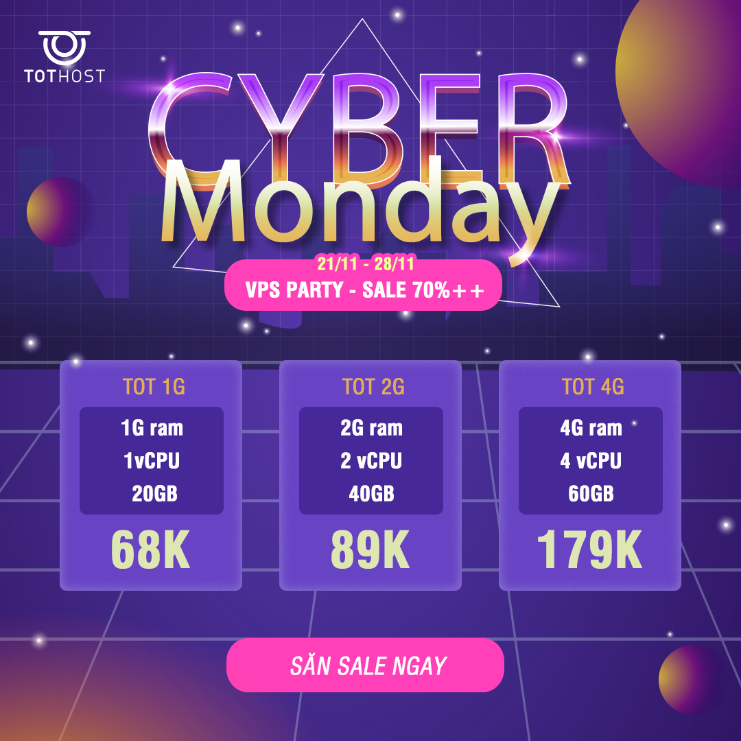 Cyber Monday Party: VPS ưu đãi 70%