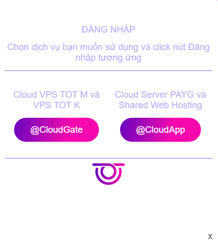 Giao diện Đăng nhập/ Đăng ký cổng CloudGate và CloudApp