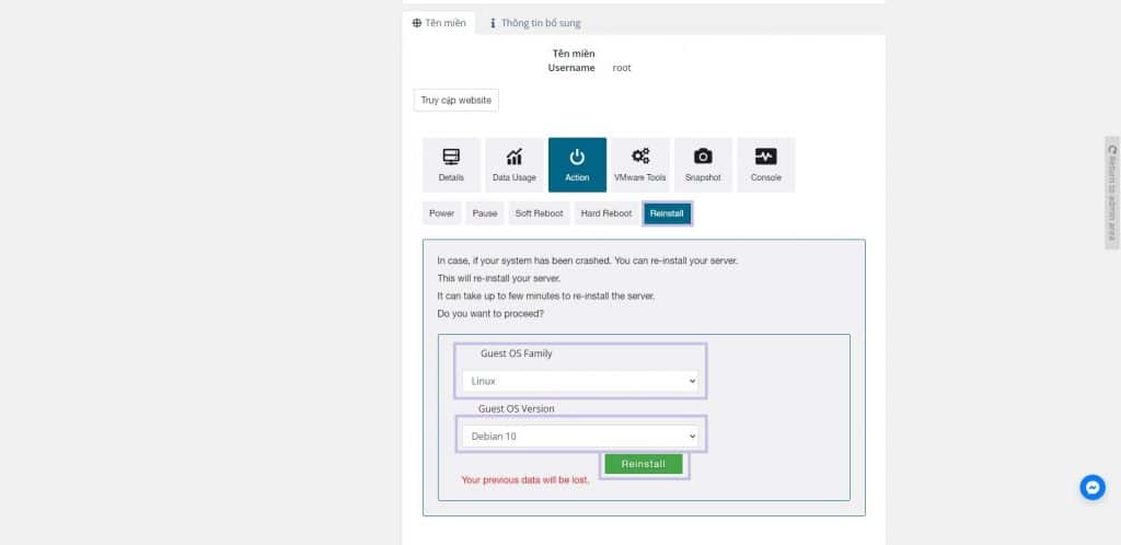 Các bước Reinstall OS trên VPS TOT M